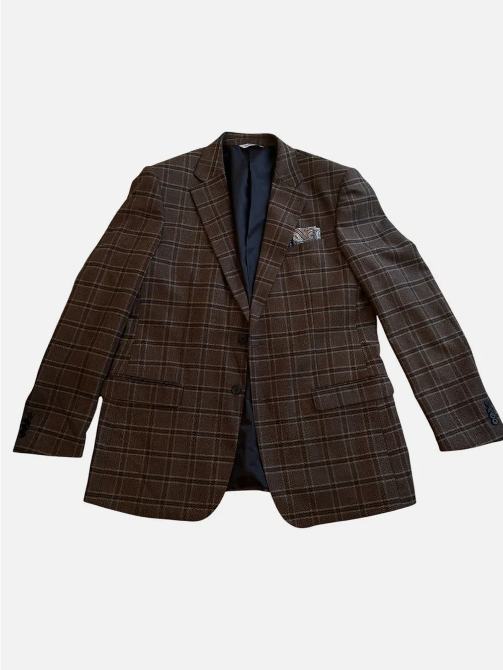 Classic Brown Windowpane Blazer & Trouser Set Men’s 46L/ 40X27 2 Pc Suit
